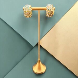 Aurora Borealis Crystal Half Hoop Huggies Vintage Clip On Earrings Estate MCM